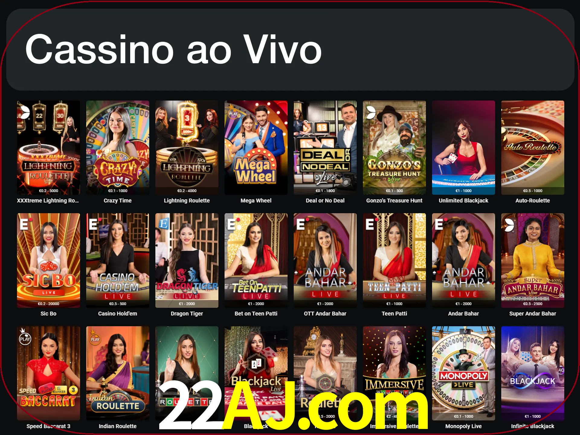 Jogue jogos de cassino com um verdadeiro dealer.
